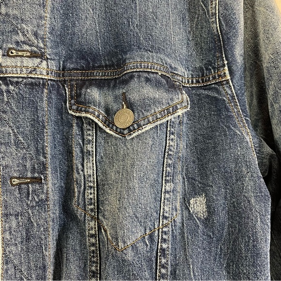 AE American Eagle flannel lined denim jean jacket men’s buffalo check Size Large - Picture 2 of 12